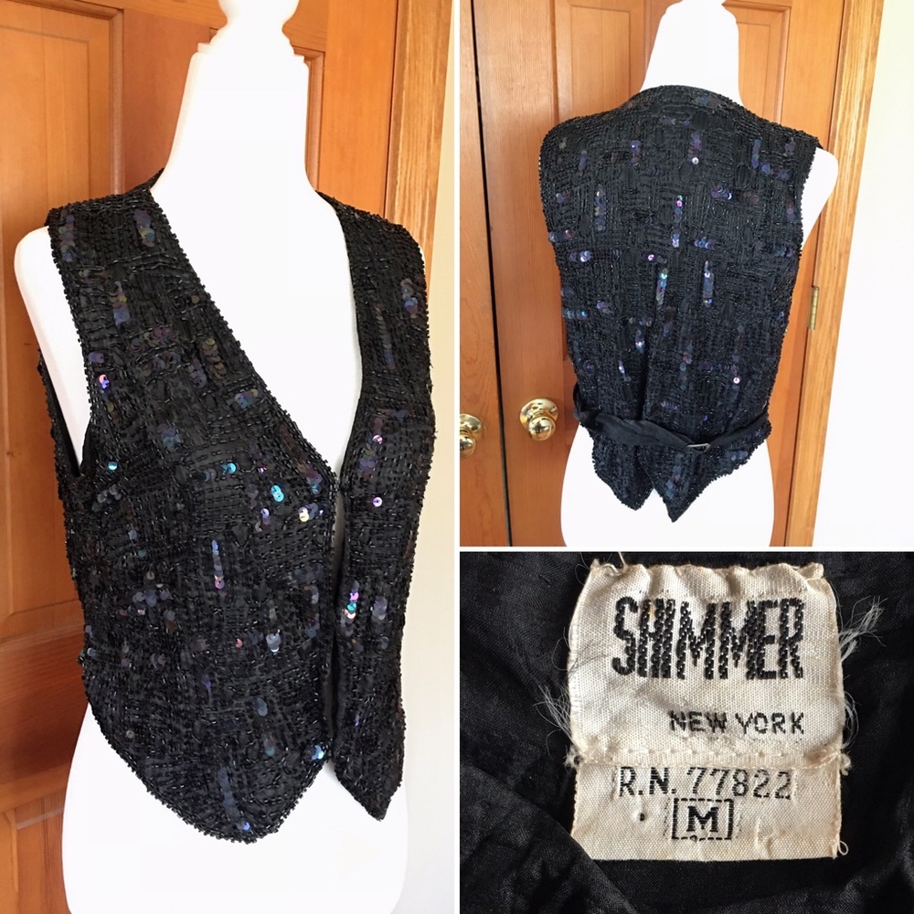 Vintage Black Sequin Vest